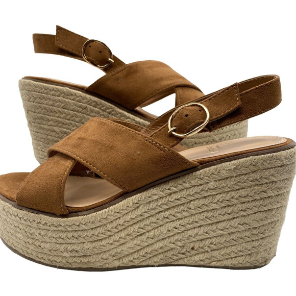 Boho Betani Sky High Platform Cottage Wedge Espadrille Leather Strap 7.5 Sandals - Picture 5 of 9